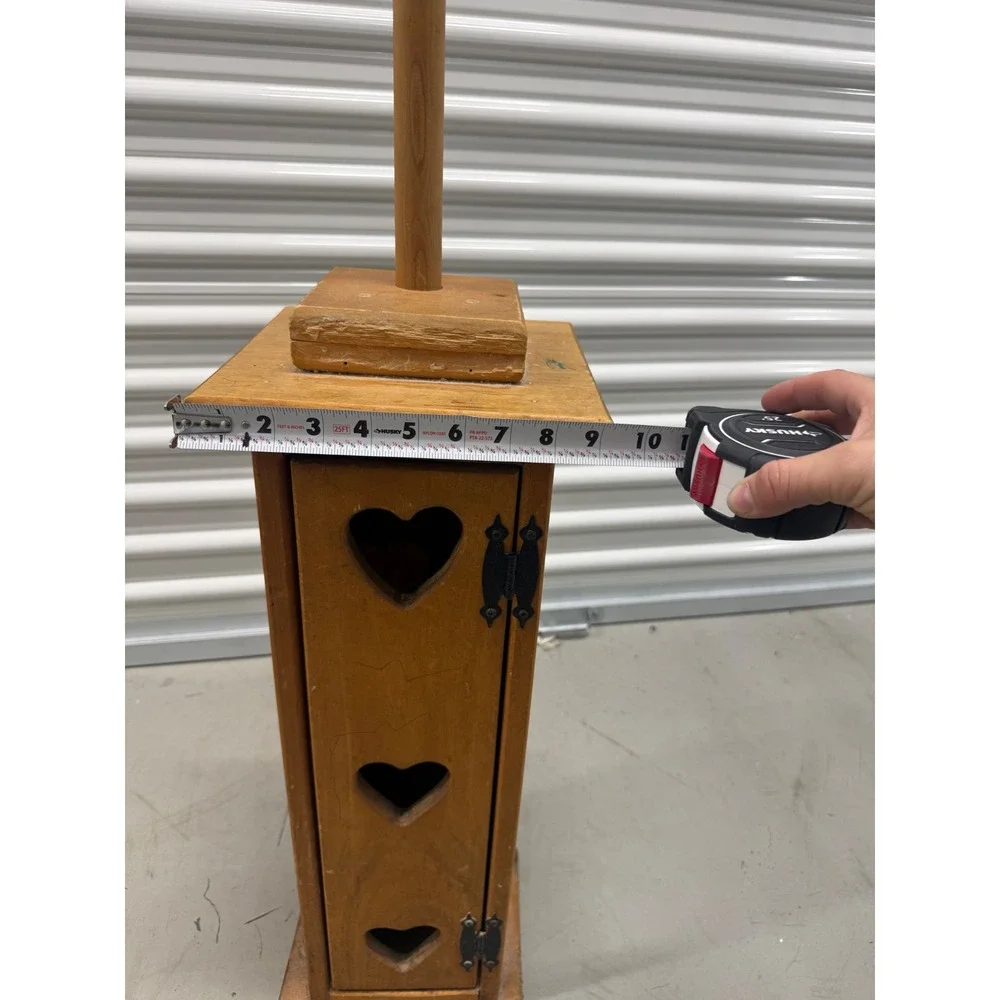 Vintage Rustic Wood Toilet Paper Holder Heart Cutouts Farmhouse Storage Cabinet